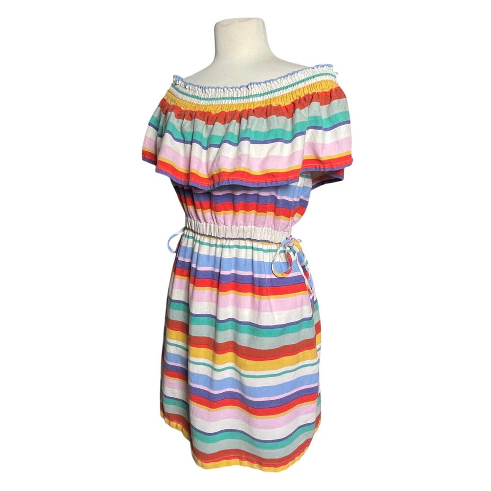 ANTHROPOLOGIE 4OUR DREAMERS Boho Linen Blend Multi Striped Mini Dress - Picture 5 of 6
